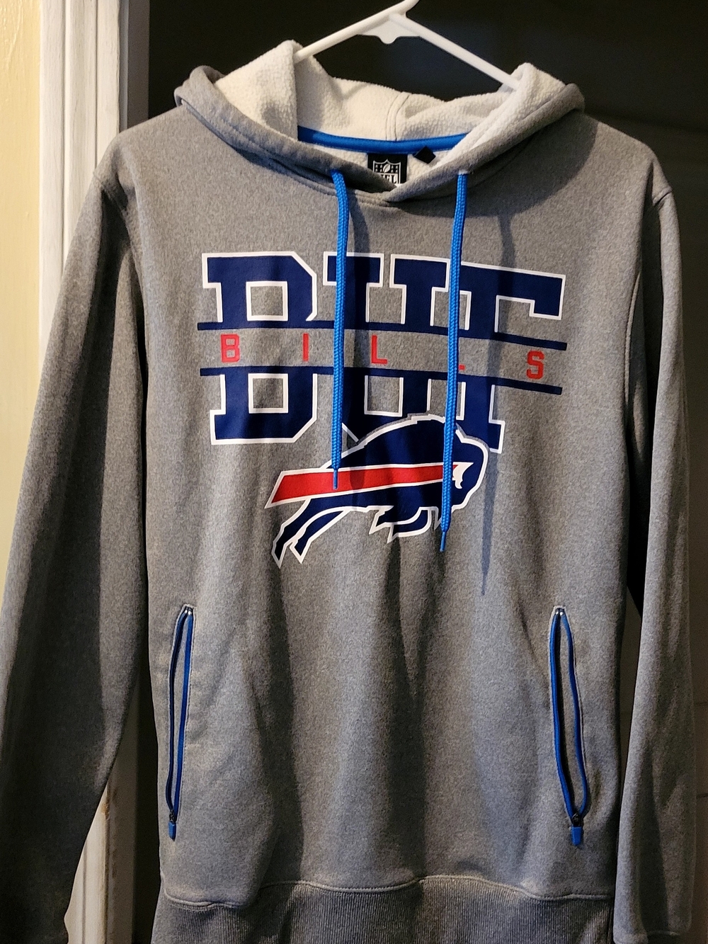 NFL Buffalo Bills Gray Hooded Sweatshirt with Blue and Red Logo